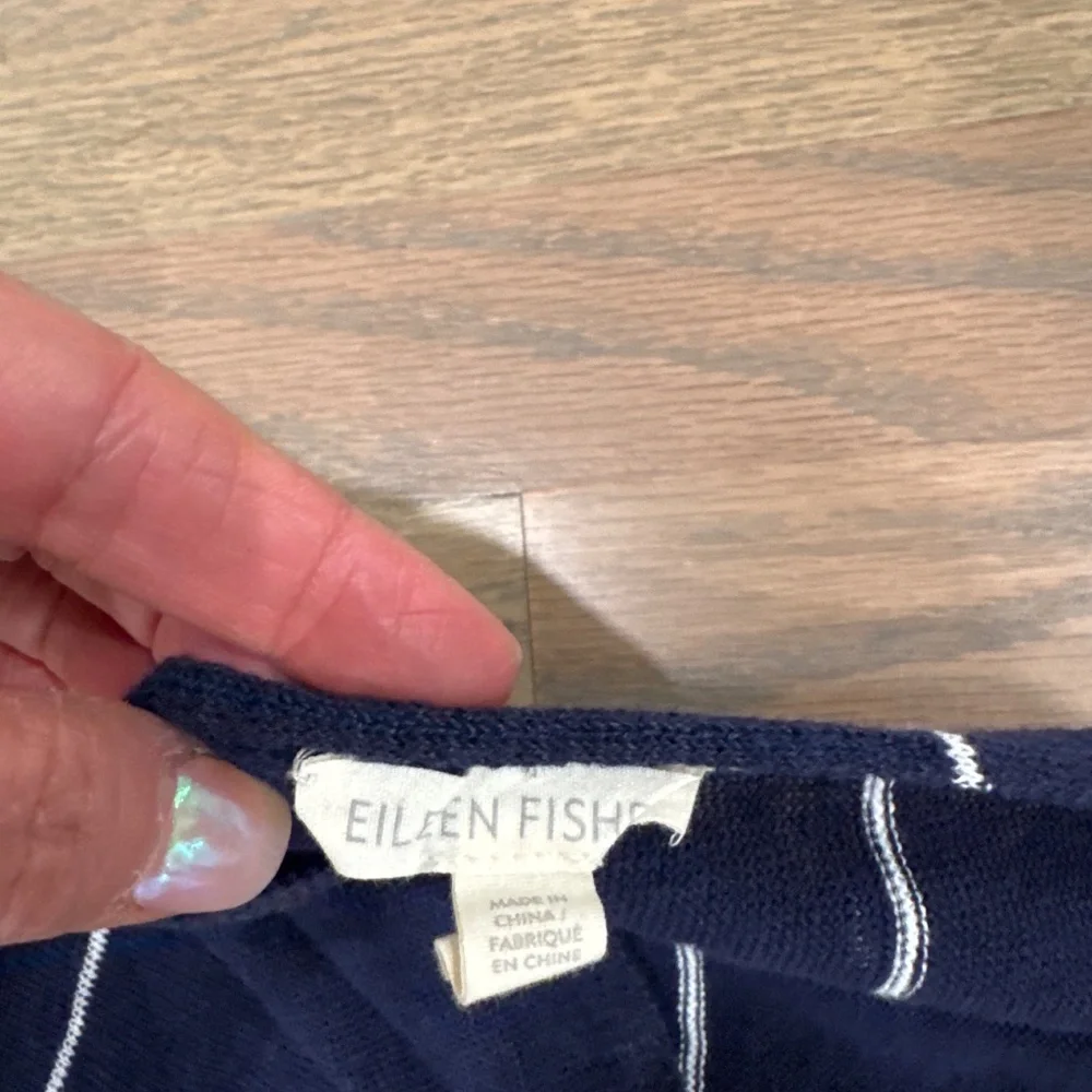 Eileen fisher navy blue/white striped linen poncho - OS